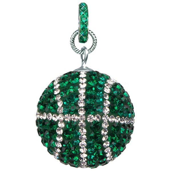 Game Time Bling Large Basketball Pendant (With Ring) - Emerald/Crystal