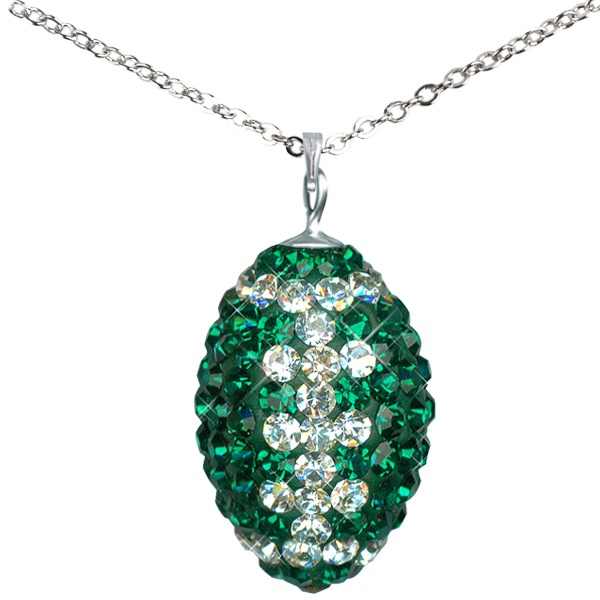 Game Time Bling Mini Football Necklace - 18" - Emerald/Crystal
