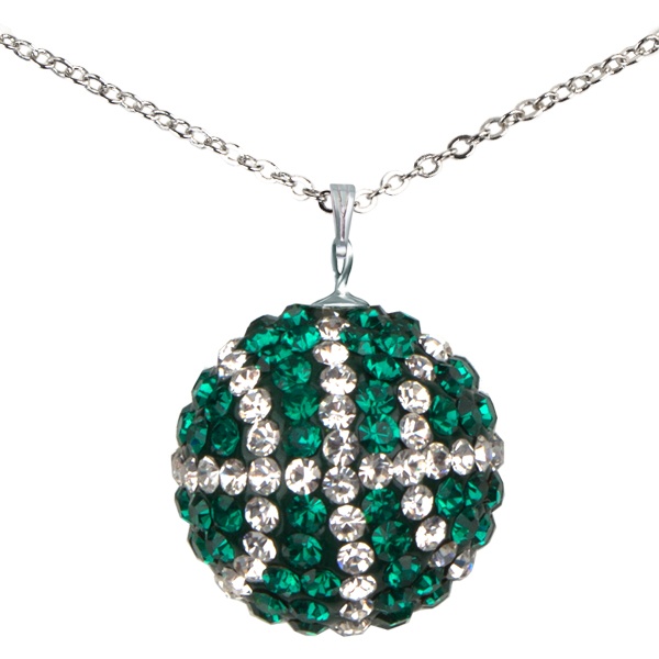 Game Time Bling Mini Basketball Necklace - Emerald/Crystal