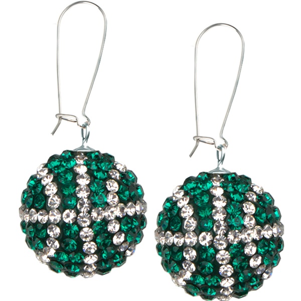 Game Time Bling Basketball Earrings - Emerald/Crystal - Sold By The Pair - Pair