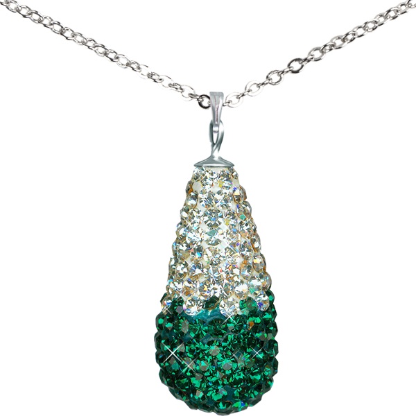 Game Time Bling 11X22mm Teardrop Necklace - 18" - Emerald/Crystal