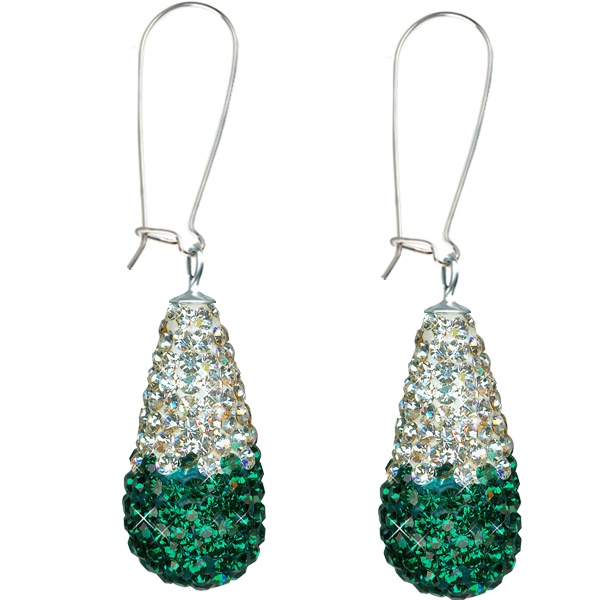 Game Time Bling 11X22mm Teardrop Earrings - Emerald/Crystal - Sold By The Pair - Pair