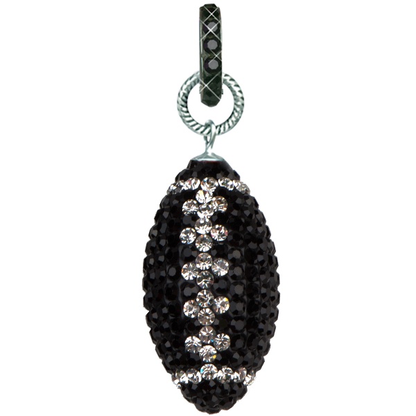 Game Time Bling Large Football Pendant With Pave Ring - Jet/Crystal
