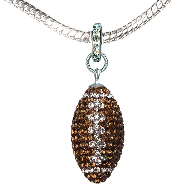 Game Time Bling Large Football Necklace - 18" - Smoky Topaz/Crystal