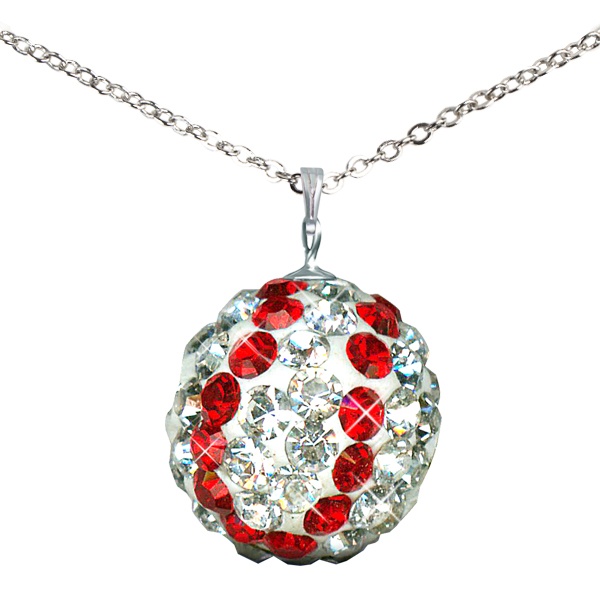 Game Time Bling Baseball Necklace - 18" - Crystal/Light Siam