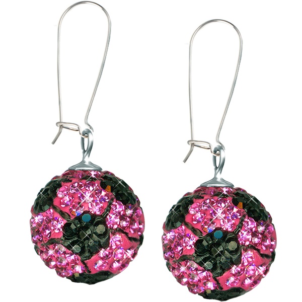 Game Time Bling Soccer Ball Earrings - Rose/Jet - Sold By The Pair - Pair