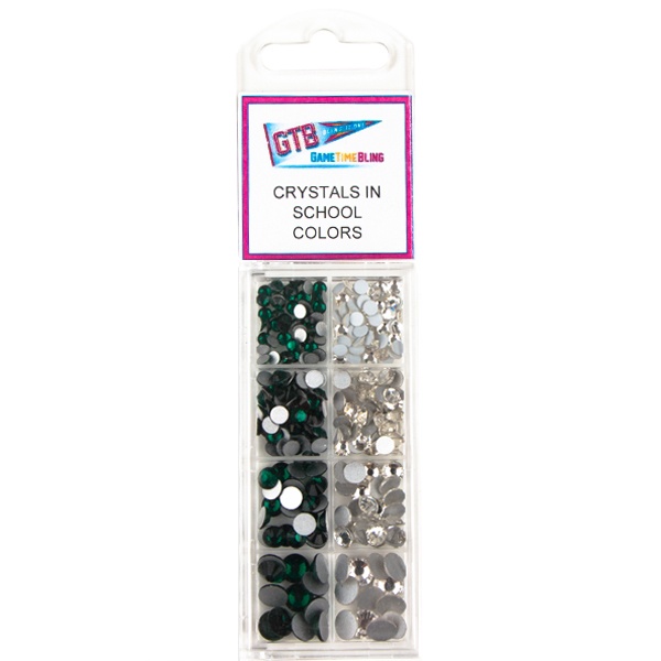 Game Time Bling Team Color Flat Back Assortment - Ss12, Ss16, Ss20 & Ss30 - Emerald/Crystal