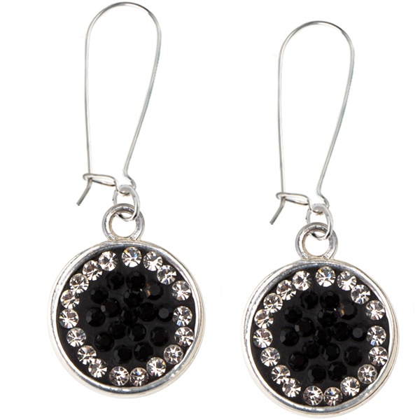 Game Time Bling Circular Dangle Earrings-Pair - Jet/Crystal - Pair