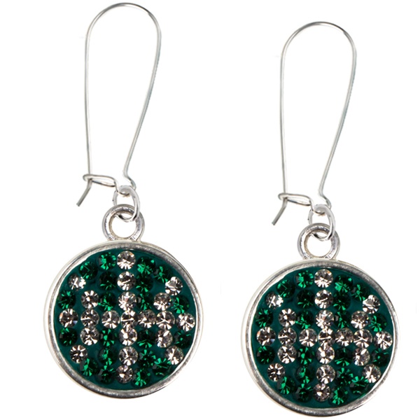 Game Time Bling Basketball Dangle Earrings-Pair - Emerald/Crystal - Pair