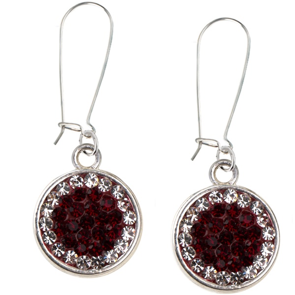 Game Time Bling Circular Dangle Earrings - Siam/Crystal (Ruby/Crystal) - Sold By The Pair - Pair