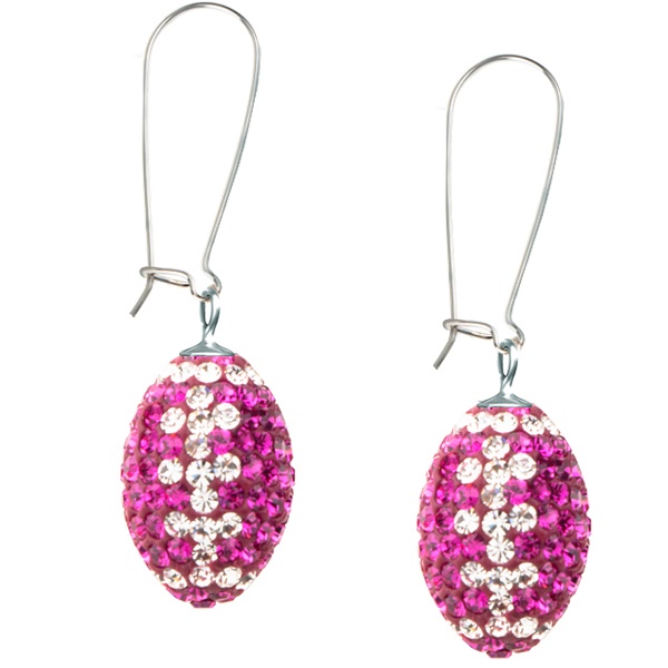 Game Time Bling Football Earrings-Pairs - Fuchsia/Crystal - Pair