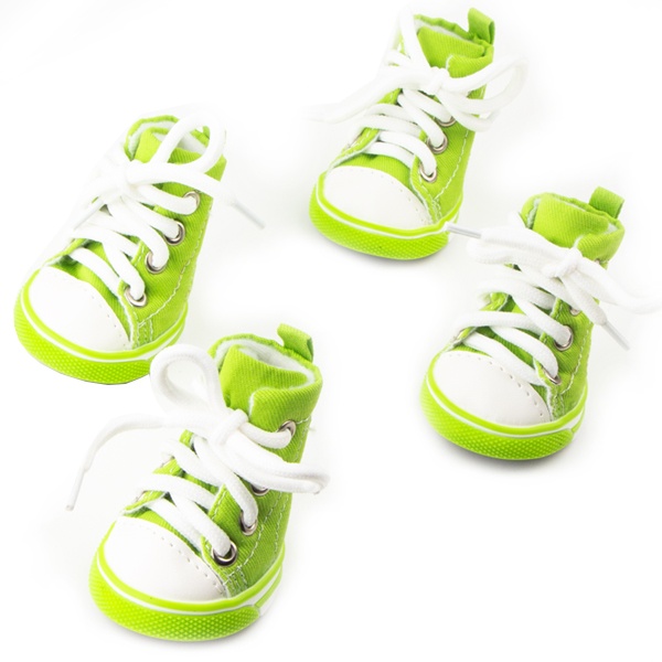 Dog Shoes, Size 1, Green & White With White Shoestrings