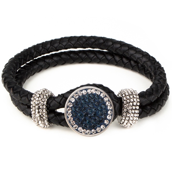 1-Snap Black Leather Bracelet - Montana/Crystal (London Blue/Crystal)