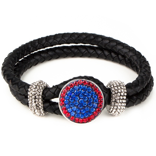1-Snap Black Leather Bracelet - Sapphire/Light Siam (Periwinkle/Red)