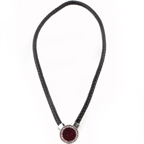 1-Snap Black Leather Necklace - Siam/Crystal (Ruby/Crystal)