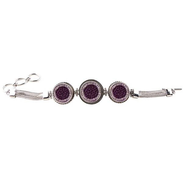 3-Snap Metal Bracelet - Amethyst/Crystal (Grape/Crystal)
