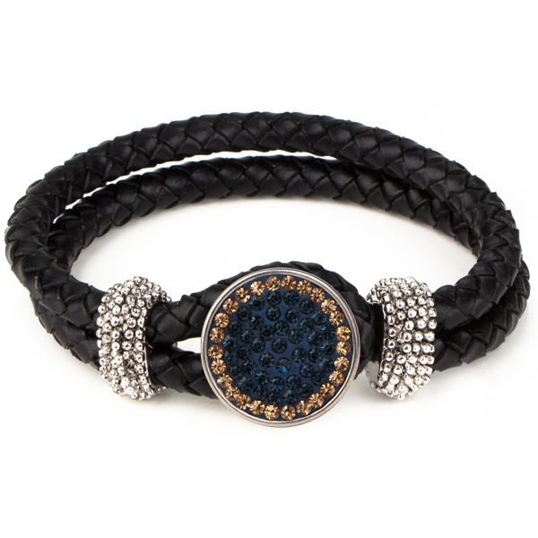 1-Snap Black Leather Bracelet - Montana/Light Colorado Topaz (London Blue/Champagne)