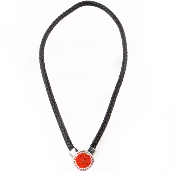 1-Snap Black Leather Necklace - Hyacinth/Crystal (Tangerine/Crystal)