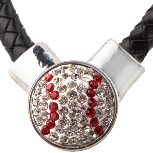 Baseball-1-Snap Black Leather Necklace - Crystal/Light Siam (Crystal/Red)