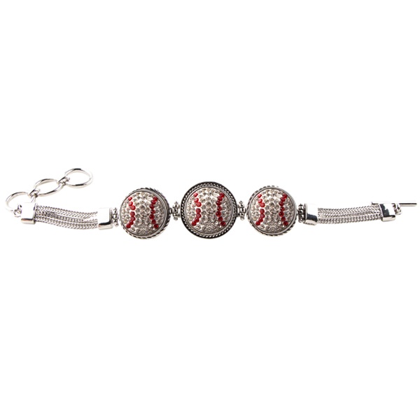 Baseball 3-Snap Metal Bracelet - Crystal/Light Siam (Crystal/Red)
