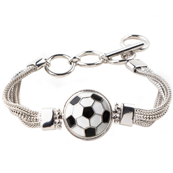 Soccer 1-Snap Metal Bracelet - Crystal/Jet (Metal Bk/Silver)