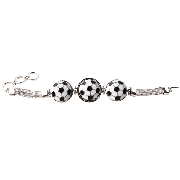Soccer 3-Snap Metal Bracelet - Crystal/Jet (Metal Bk/Silver)