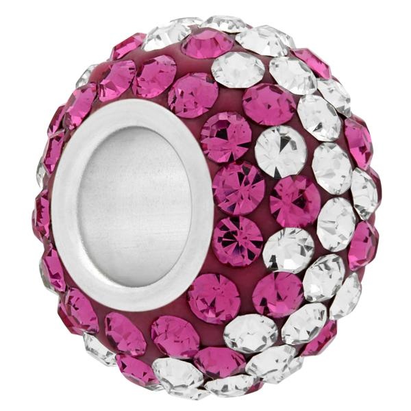 Large Hole Pave Bead With 7 Mm Wide Sterling Silver Core, Alora Crystals Rose/Crystal 12 Mm