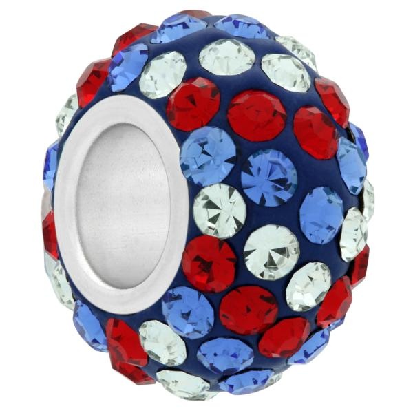 Large Hole Pave Bead With 7 Mm Wide Sterling Silver Core, Alora Crystals Usa (Sapphire/Crystal/Light Siam) 12 Mm
