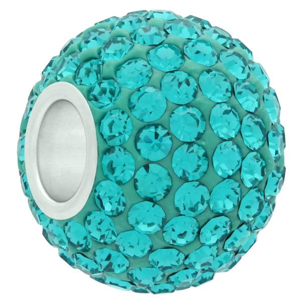 Xl Large Hole Pave Bead With 12 Mm Wide Sterling Silver Core, Alora Crystals Blue Zircon 15 Mm