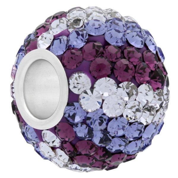 Xl Large Hole Pave Bead With 12 Mm Wide Sterling Silver Core, Alora Crystals Purples 15 Mm