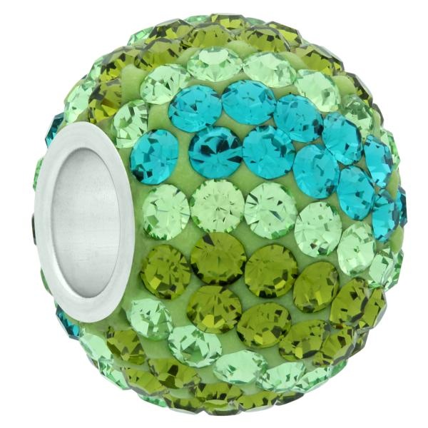 Xl Large Hole Pave Bead With 12 Mm Wide Sterling Silver Core, Alora Crystals Greens 15 Mm