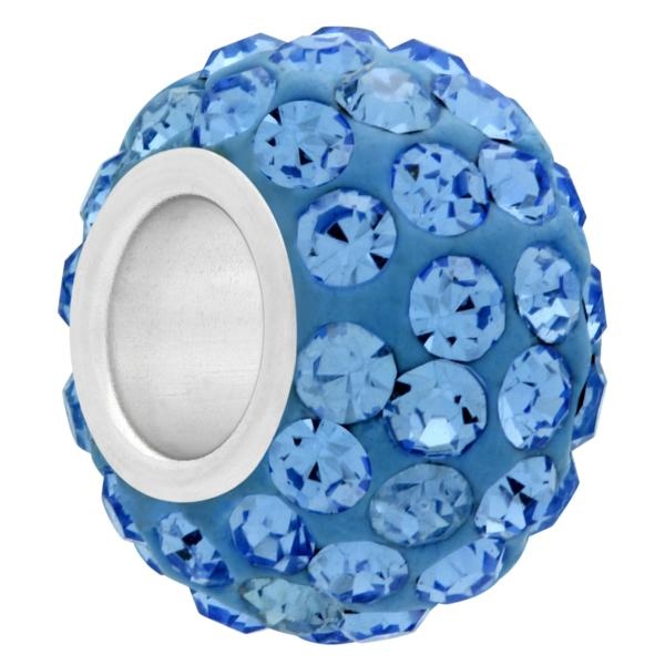 Small Large Hole Pave Bead With 6 Mm Wide Sterling Silver Core Light Sapphire 9 Mm