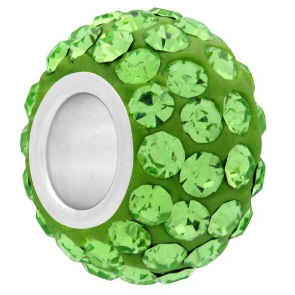 Small Large Hole Pave Bead With 6 Mm Wide Sterling Silver Core Peridot 9 Mm