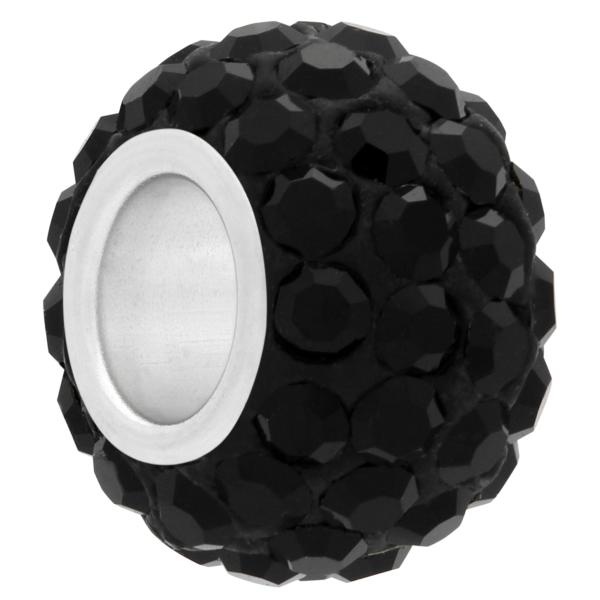 Small Large Hole Pave Bead With 6 Mm Wide Sterling Silver Core Jet 9 Mm