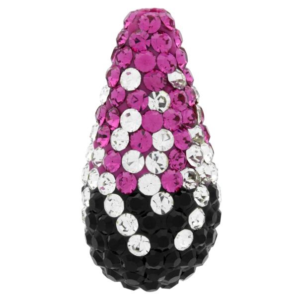 Teardrop Pave Bead With 1.2 Mm Hole, Alora Crystals Variegated Jet/Crystal/Fuchsia 11 X 22 Mm