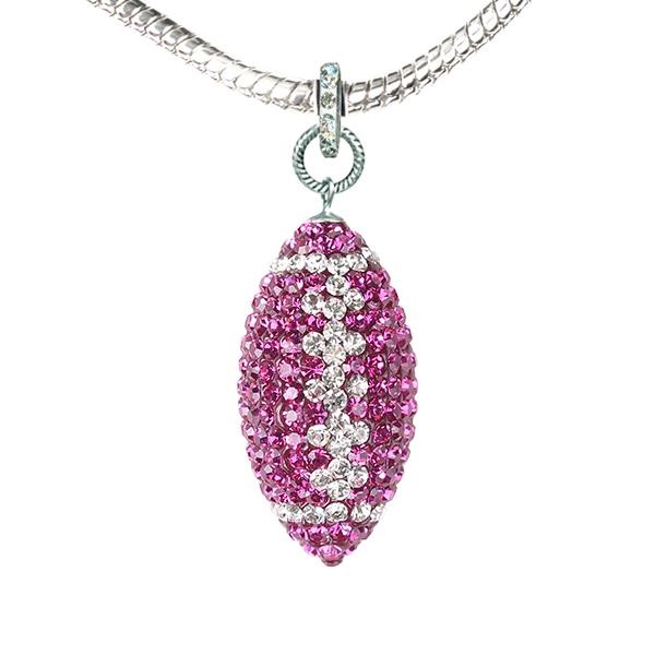 Game Time Bling Large Football Necklace - 18" - Fuchsia/Crystal