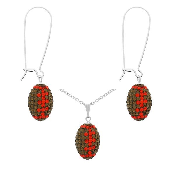 Game Time Bling Mini Football Necklace & Earring Gift Set - Smoky Topaz/Hyacinth
