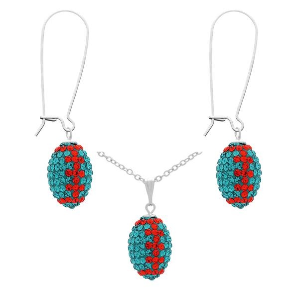 Game Time Bling Mini Football Necklace & Earring Gift Set - Blue Zircon/Hyacinth