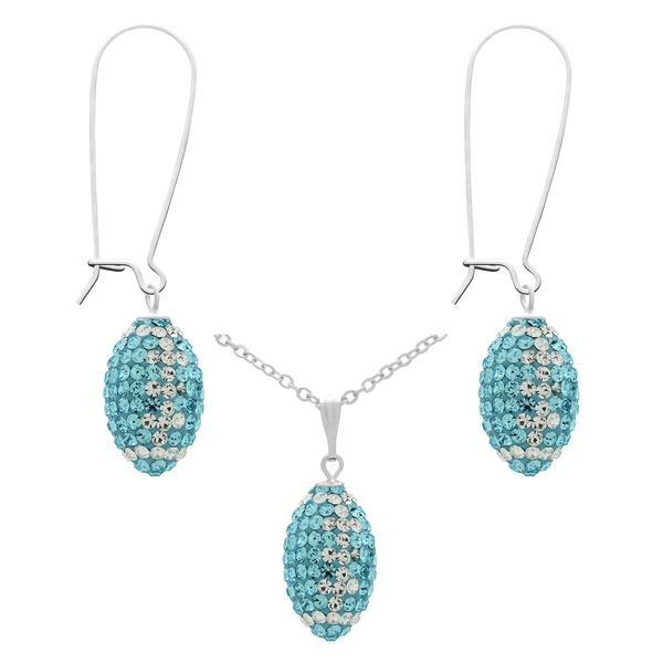 Game Time Bling Mini Football Necklace & Earring Gift Set - Aquamarine/Crystal