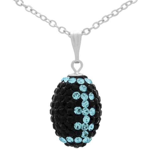 Game Time Bling Mini Football Necklace - 18" - Jet/Aquamarine