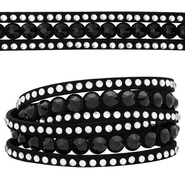 3 Row Double Wrap Bracelet With Snap Clasp Jet/Crystal
