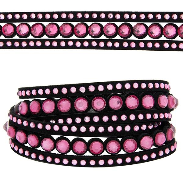 3 Row Double Wrap Bracelet With Snap Clasp Fuchsia/Lt. Rose