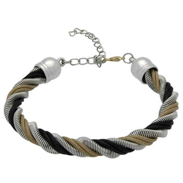 Double Leather Cord Bracelet In Jet/Light Topaz