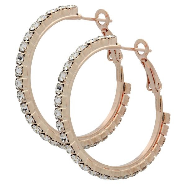 Rhinestone Hoop Earrings Crystal/Rosegold 2" - Pair