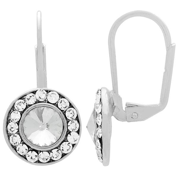 Rondelle Leverback Earrings With Crystals 12Mm Crystal/Silver - Pair