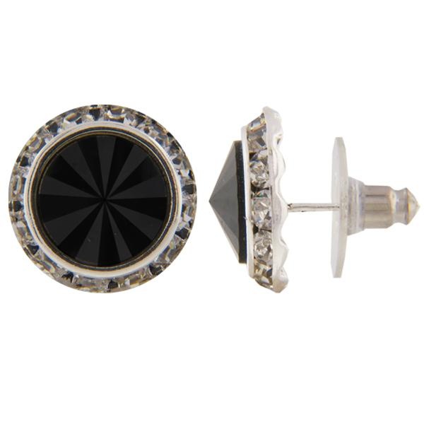 13Mm Rondelle With Jet Rivoli Button Earrings - Pair