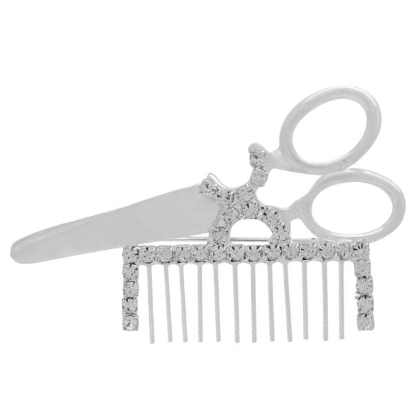 Scissors/Comb (Crystal/Silver) Rhinestone Pin