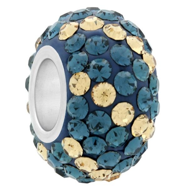 Large Hole Pave Bead With 7 Mm Wide Sterling Silver Core, Alora Crystals Montana / Lct 12 Mm