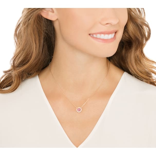 Swarovski Collection Sparkling Dance Round Necklace, Red, Rose Gold-Tone Plated