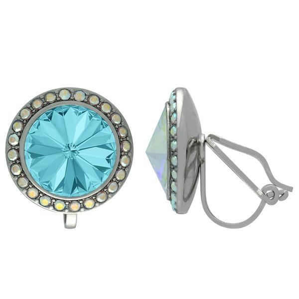 Crystalized With Dreamtime Crystal Clip-On Earrings For Dance Light Turquoise/Crystal Ab 15Mm - Pair